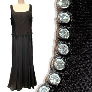 VINTAGE diamond rhinestone stud evening gown formal dress long maxi sleeveless‎